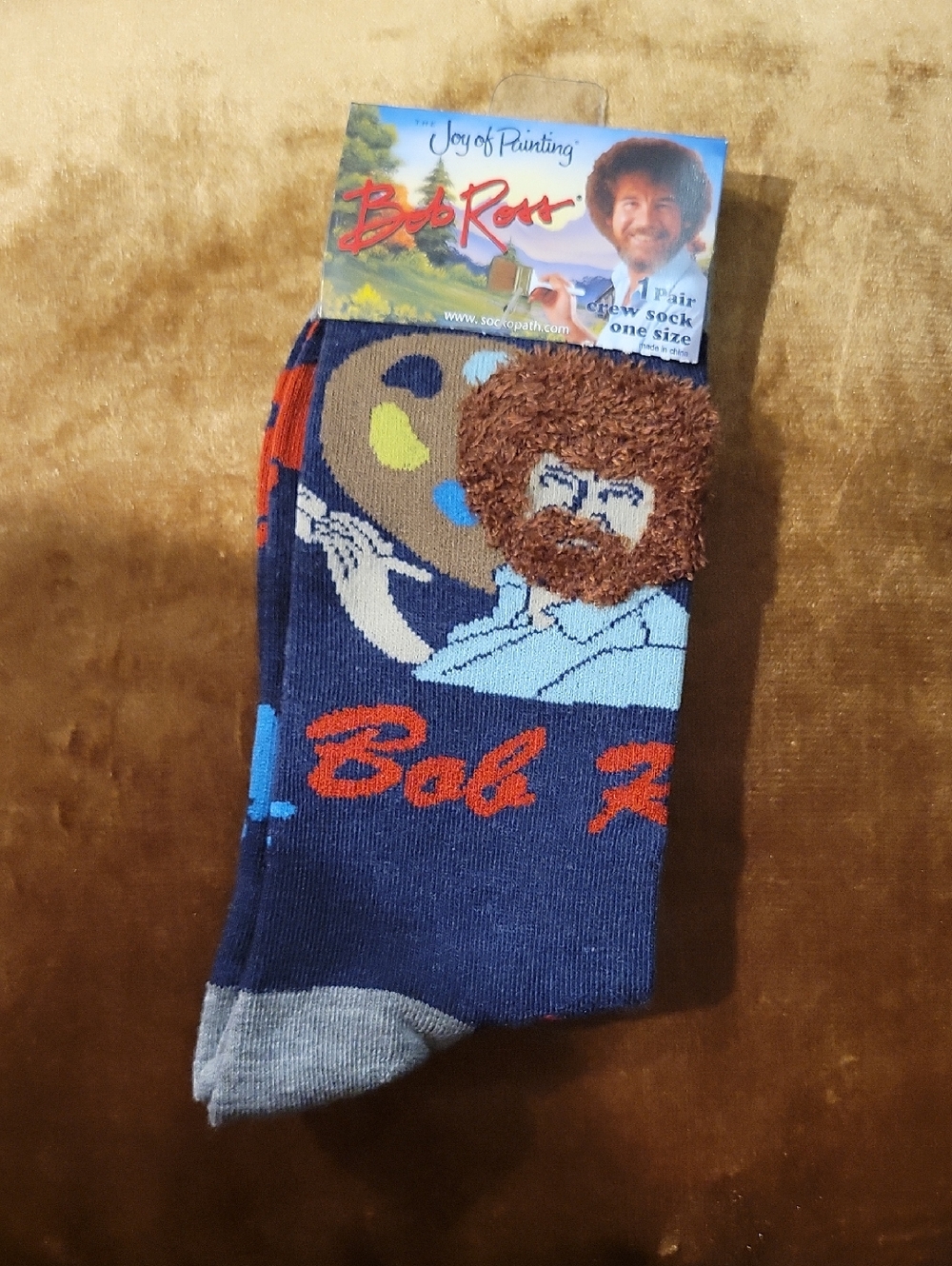 Bob Ross Navy Crew Socks with Artist Portrait